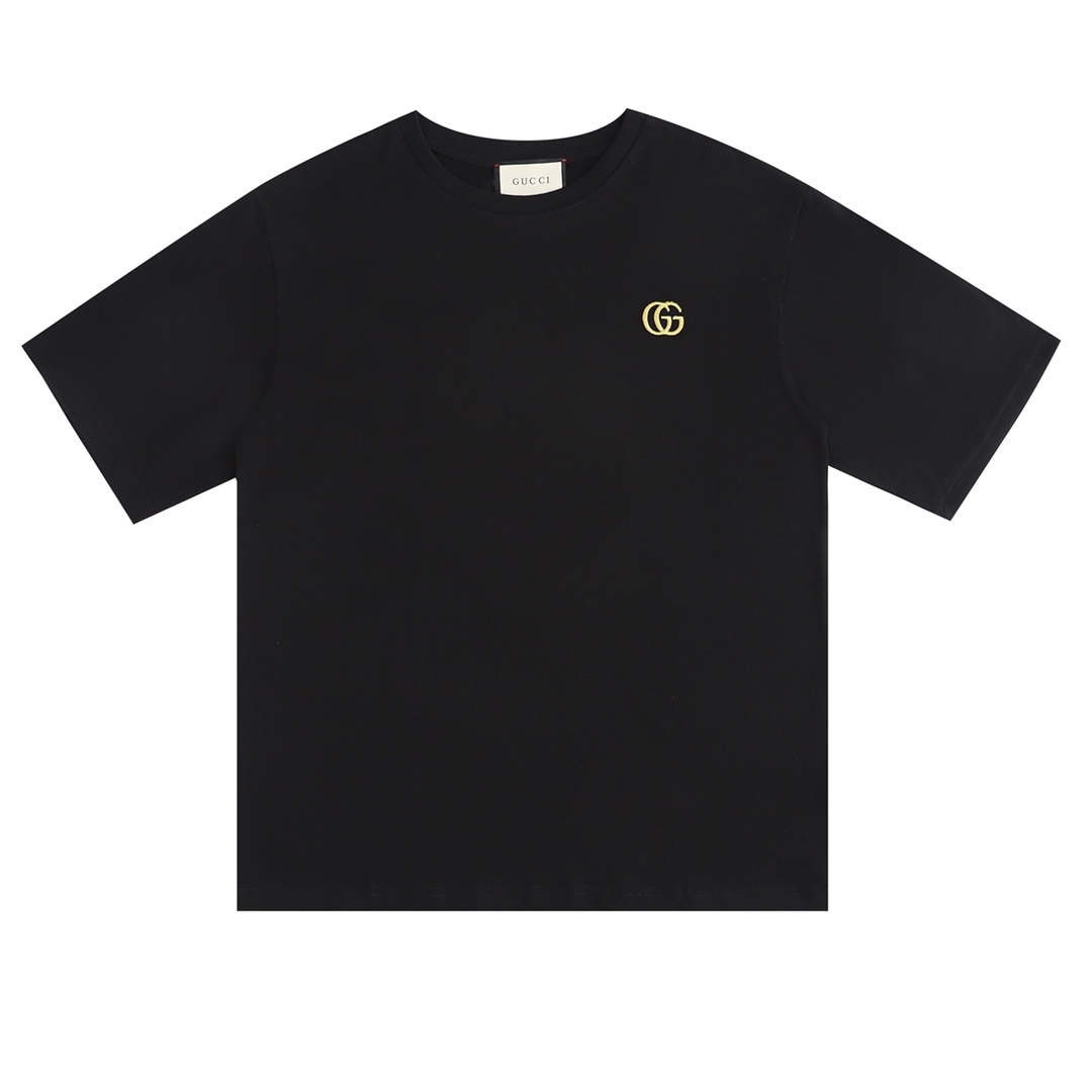 GUCCI/古驰 clásico bordado de hilo dorado con jacquard de manga corta, logo bordado de alta densidad con hilo dorado en e…