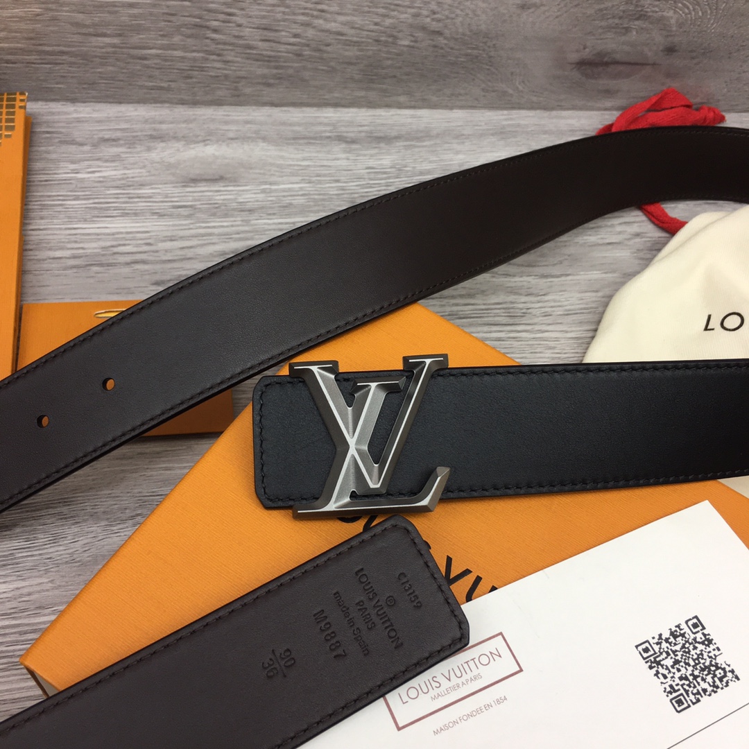 Louis Vuitton Belts Black Brown Dark Men Calfskin Cowhide