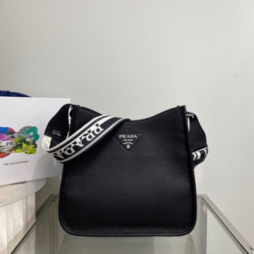 Prada 1BC073 Black Leather Shoulder Bag with Logo Strap, 30x28x12 cm 1 Prada 1BC073 Black Leather Shoulder Bag with Logo Strap, 30x28x12 cm
