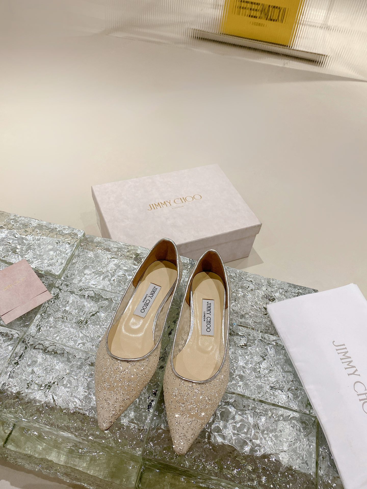 Туфли на высоком каблуке JIMMY CHOO из сетки, с острым носом и открытой пяткой, импортная сетка, кожа ягнёнка с кристаллами
