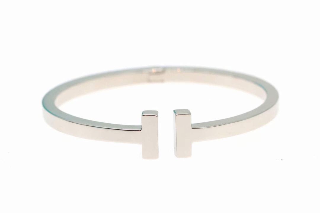 Tiffany & Co. Tiffany&Co.蒂芙尼 银光色面双T宽 开口手镯