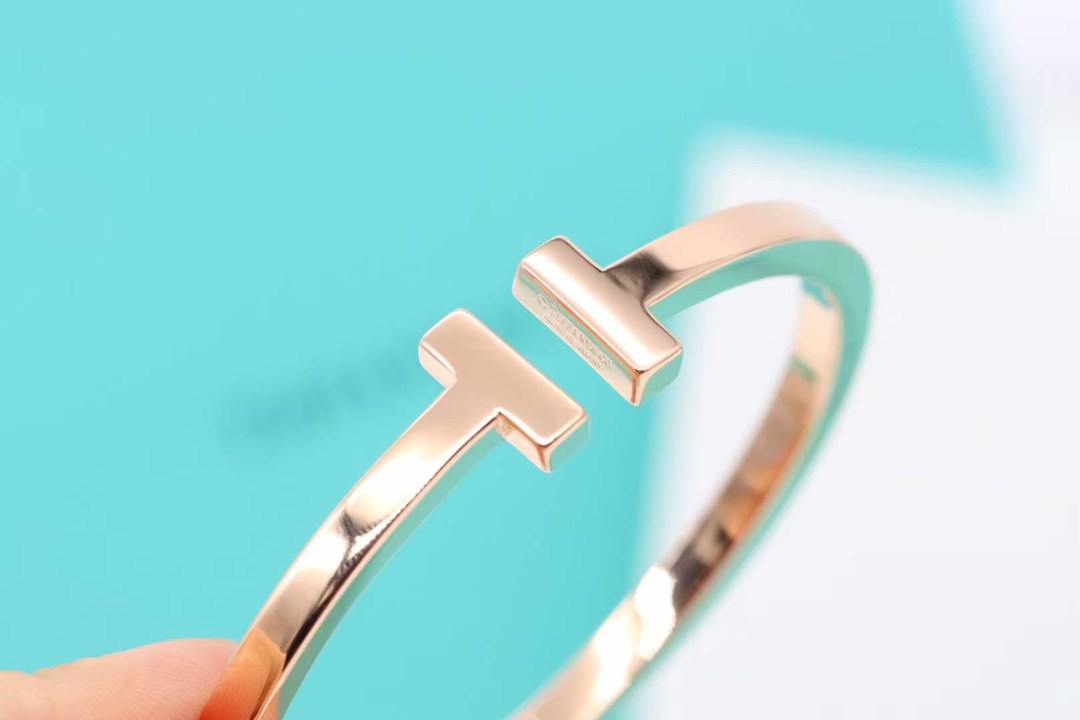Tiffany & Co. Tiffany&Co.蒂芙尼 玫瑰金光面双T宽 手镯
