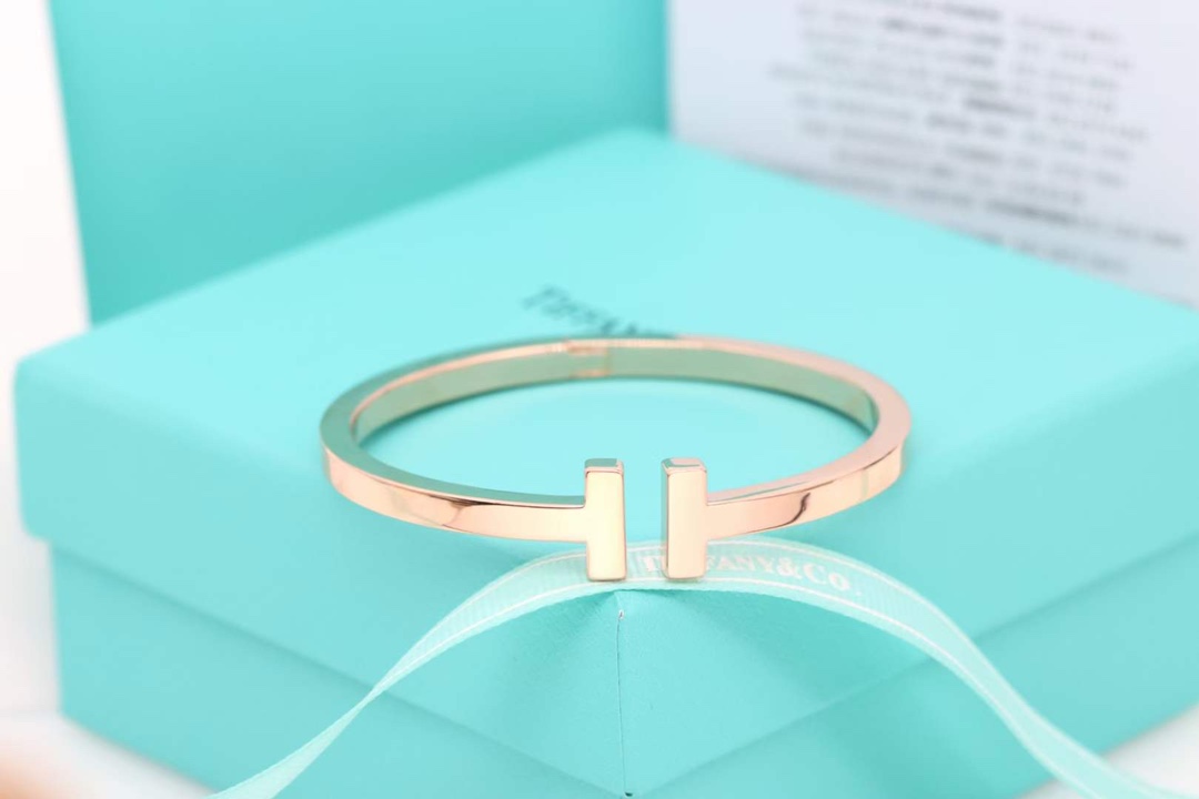 Tiffany & Co. Tiffany&Co.蒂芙尼 玫瑰金光面双T宽 手镯