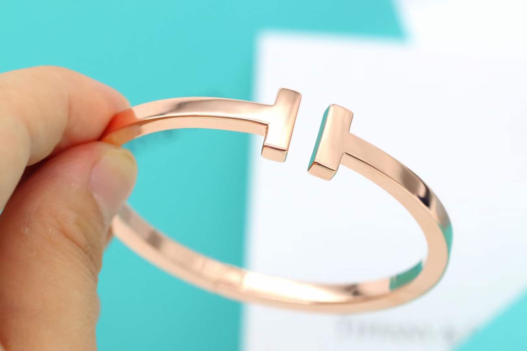 Tiffany & Co. Tiffany&Co.蒂芙尼 玫瑰金光面双T宽 手镯