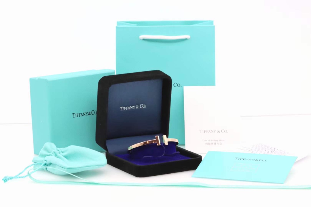 Tiffany & Co. Tiffany&Co.蒂芙尼 玫瑰金光面双T宽 手镯