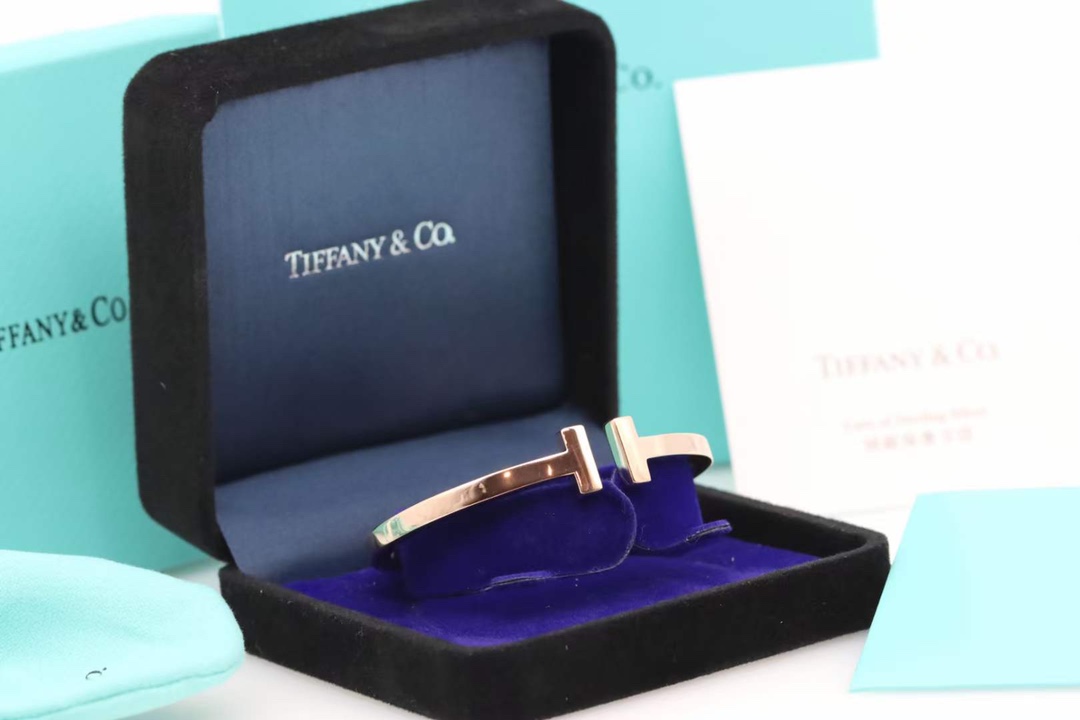 Tiffany & Co. Tiffany&Co.蒂芙尼 玫瑰金光面双T宽 手镯