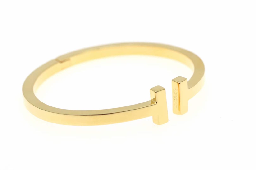 Tiffany & Co. Tiffany&Co.蒂芙尼 香槟金光面双T宽 手镯