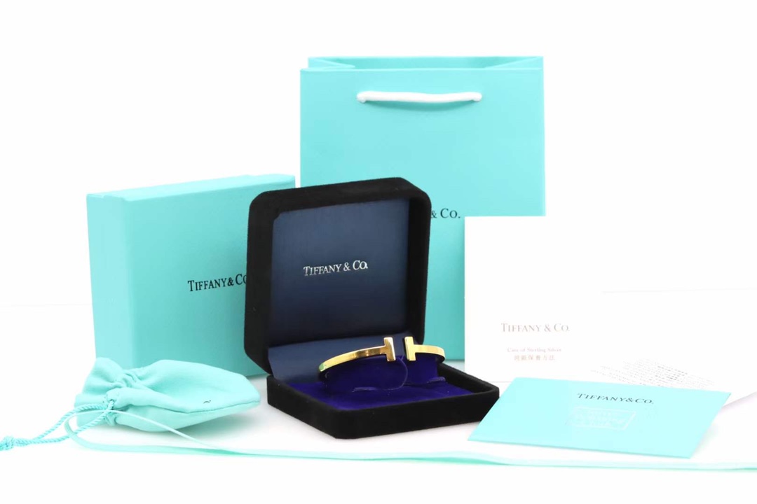Tiffany & Co. Tiffany&Co.蒂芙尼 香槟金光面双T宽 手镯