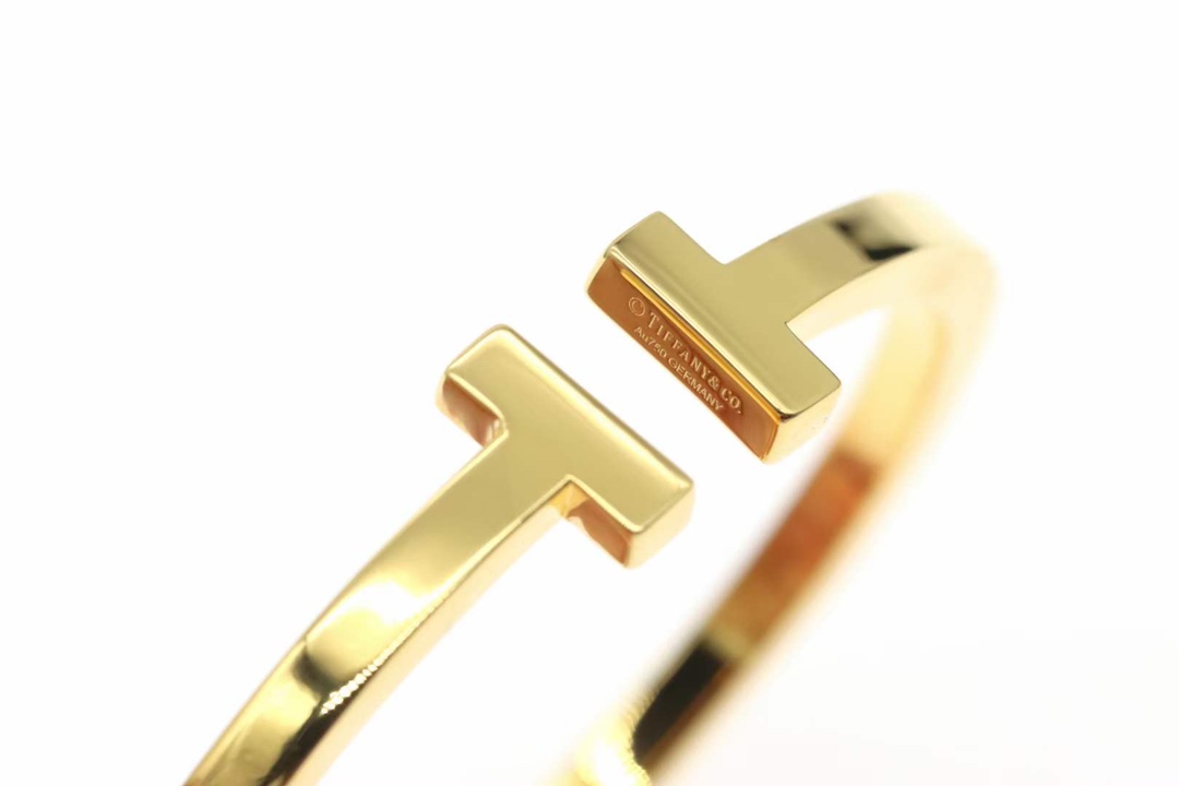Tiffany & Co. Tiffany&Co.蒂芙尼 香槟金光面双T宽 手镯
