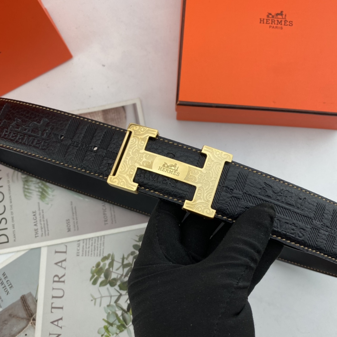 H5 Hermes 爱马仕  男士双面皮腰带38mm 双面进口花纹皮压制.可双面使用 专柜走线 搭配包头扣