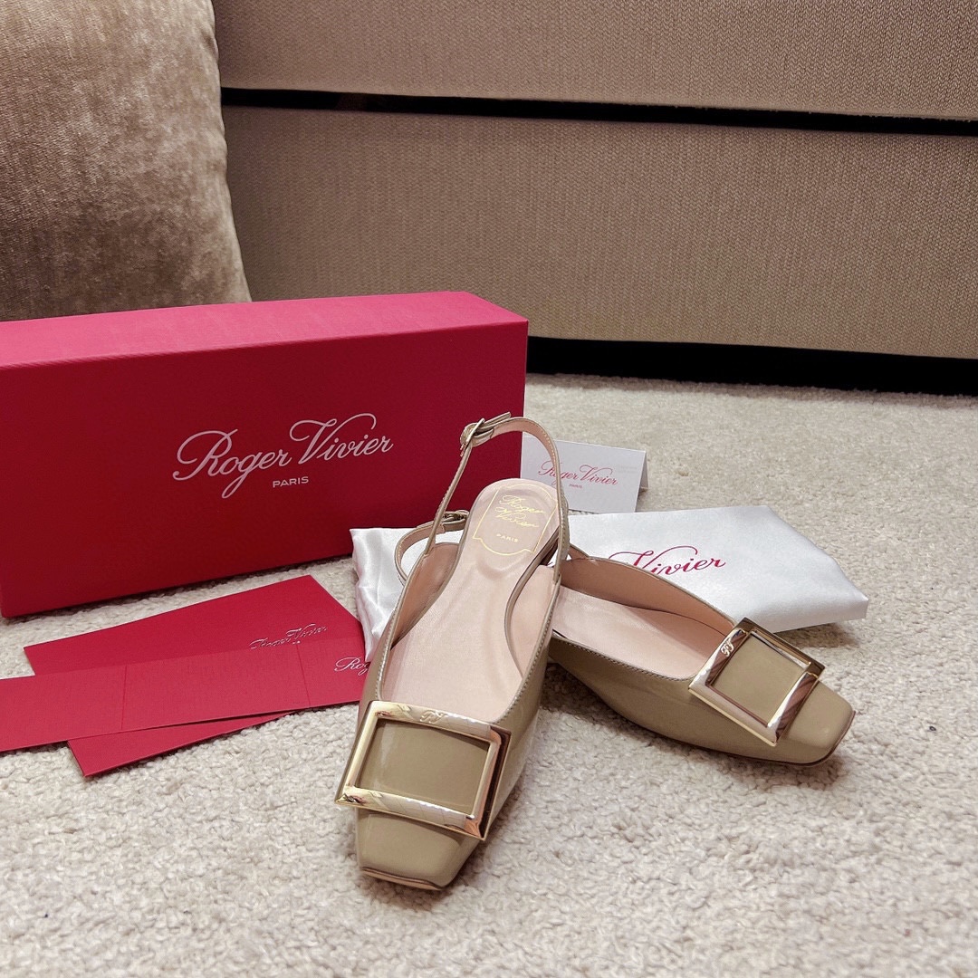 Roger Vivier новые Chic с квадратным носом / на кошачьем каблуке / с ремешками босоножки Sling-back импортная телячья кожа кристаллическая овечья кожа