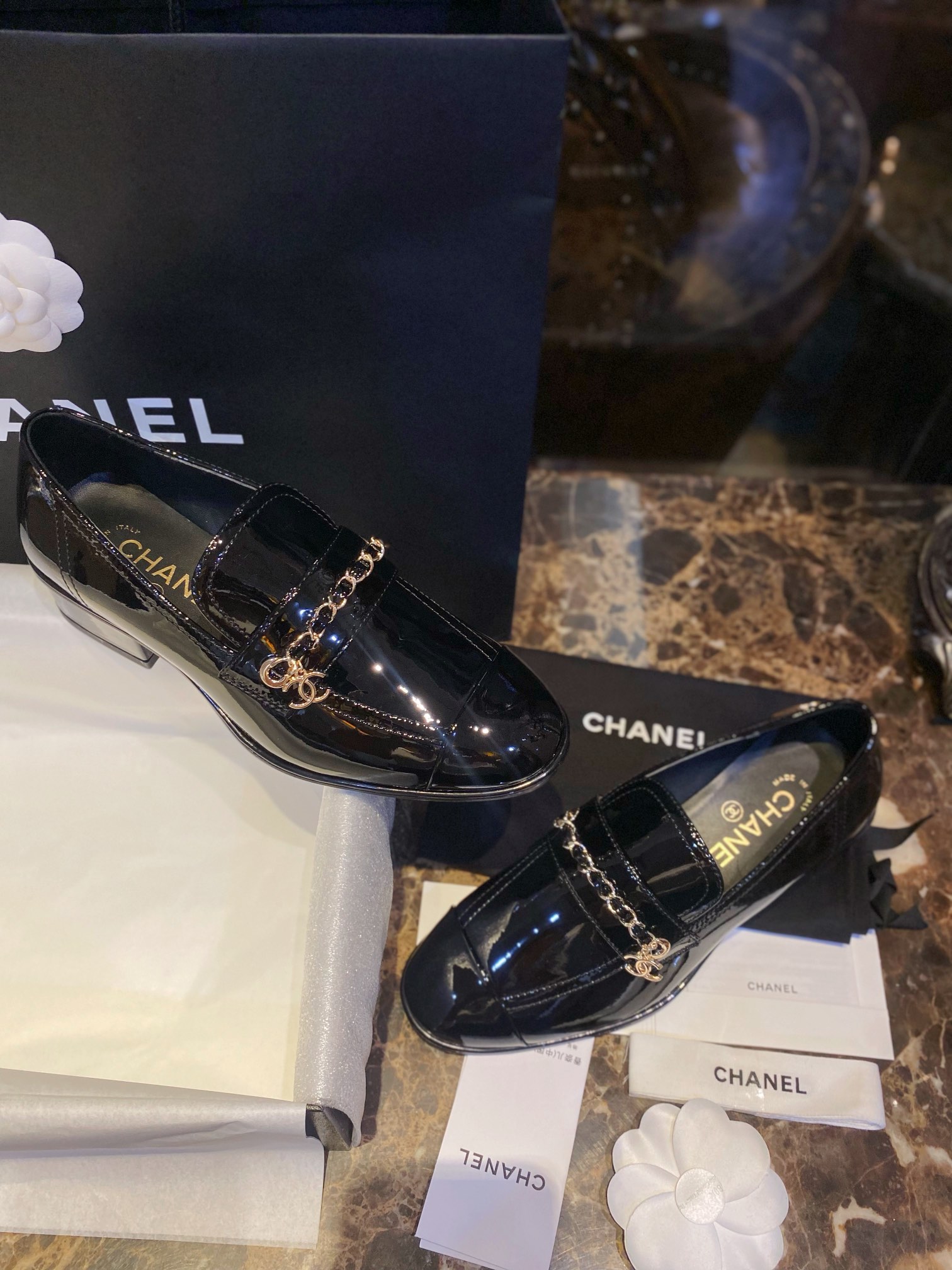 Chanel Best
 Shoes Loafers Patent Leather Chains