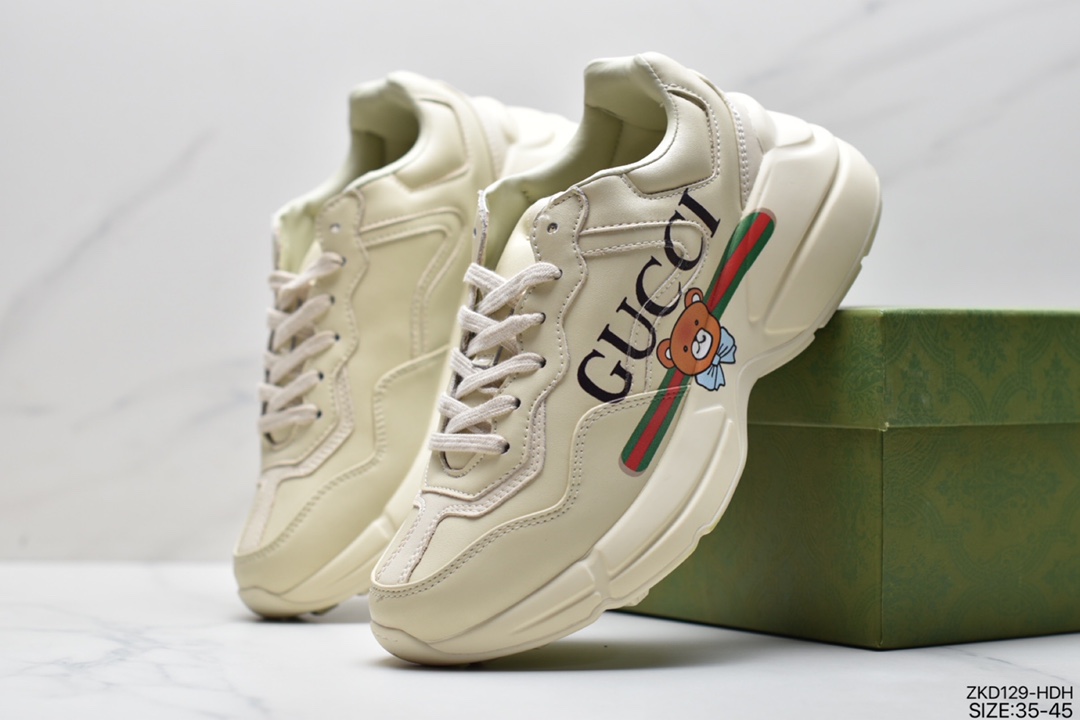 Luxury brand Gucci Gucci Rhyton Vintage leather horn-shaped retro dad casual sports jogging shoes