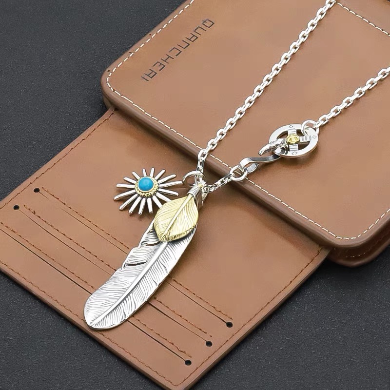 NO:106533,Sterling silver feather necklace punk personality old sea urchin pendant chain couple fashion trend sweater chain, jewelry boutique, sweaters, necklace, pure silver19860909纯银羽毛项链朋克个性做旧小海胆挂坠套链 情侣时尚潮流毛衣链,饰品精品,sweaters,necklace,pure silver,Jewelry
