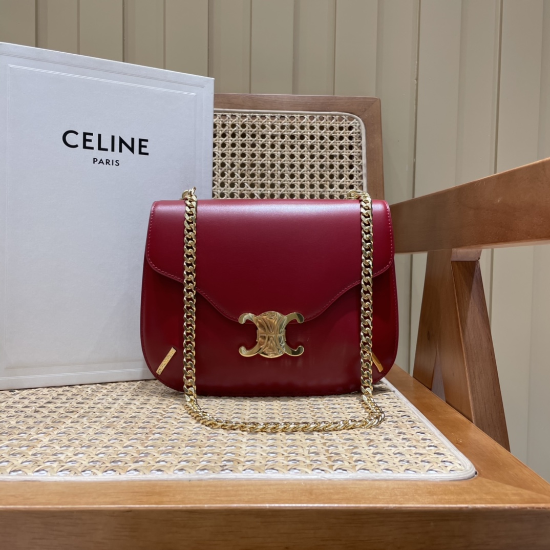 CELINE CHAIN BESACE TRIOMPHE 24.5CM BAG 199273深红色