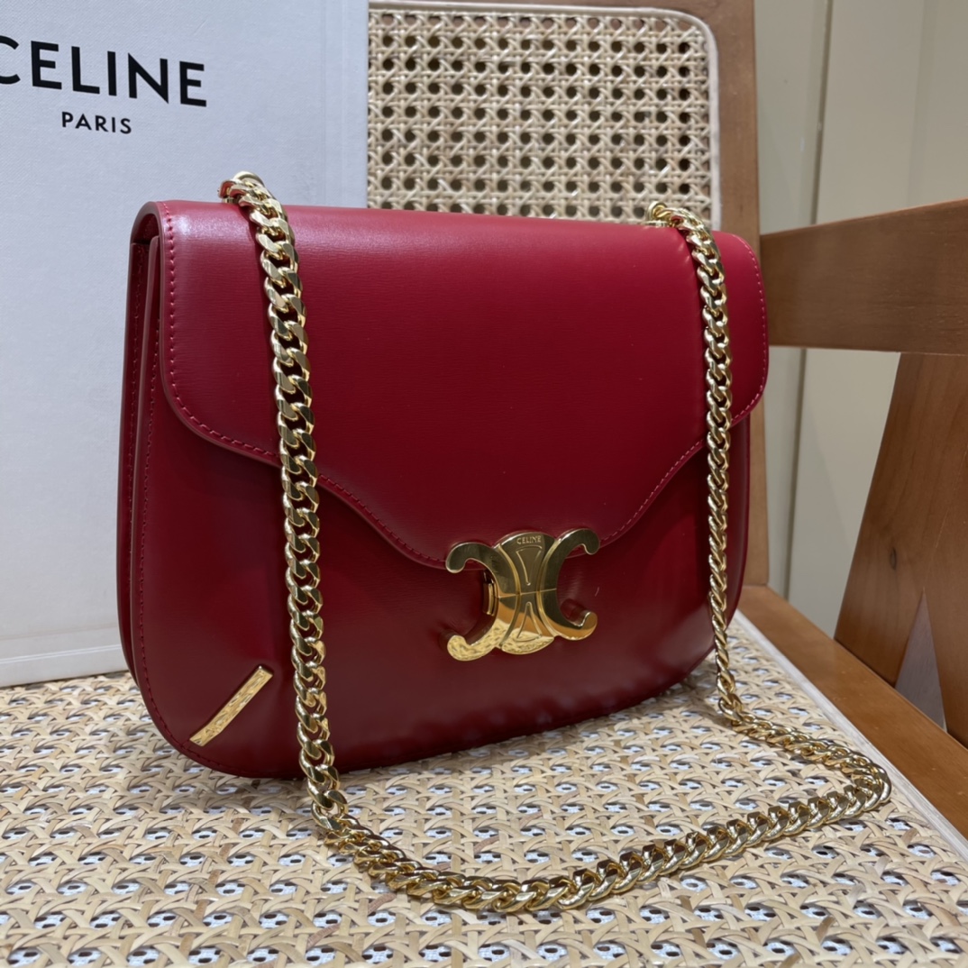 CELINE CHAIN BESACE TRIOMPHE 24.5CM BAG 199273深红色