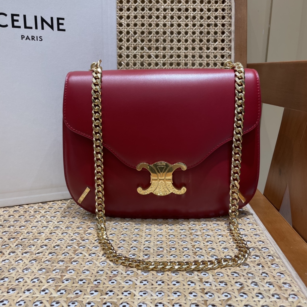 CELINE CHAIN BESACE TRIOMPHE 24.5CM BAG 199273深红色