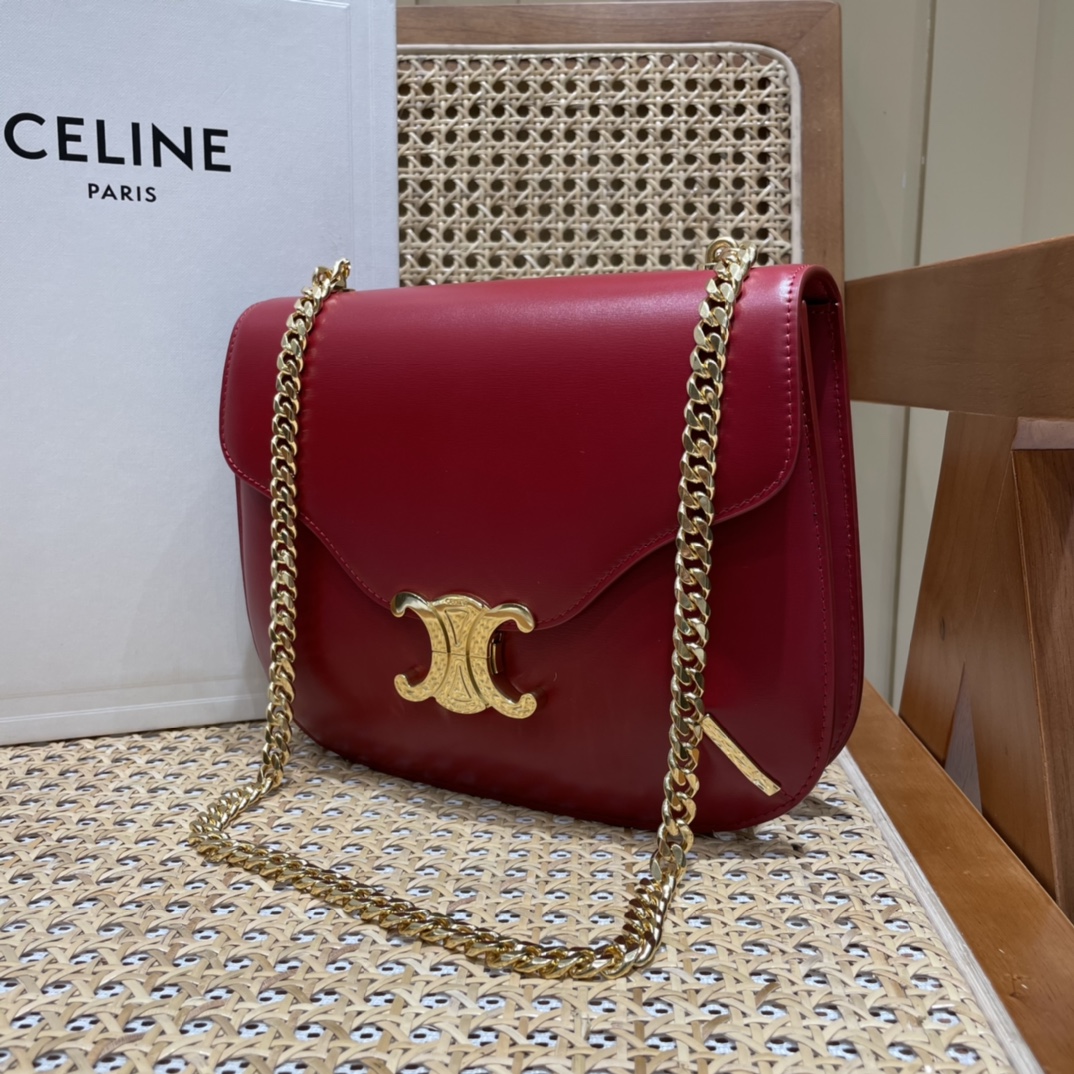 CELINE CHAIN BESACE TRIOMPHE 24.5CM BAG 199273深红色