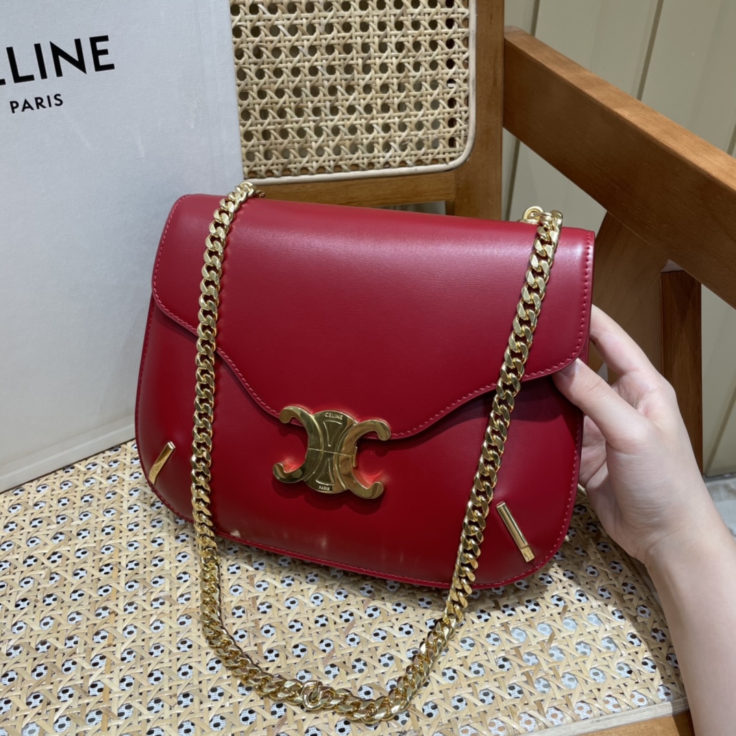 CELINE CHAIN BESACE TRIOMPHE 24.5CM BAG 199273深红色