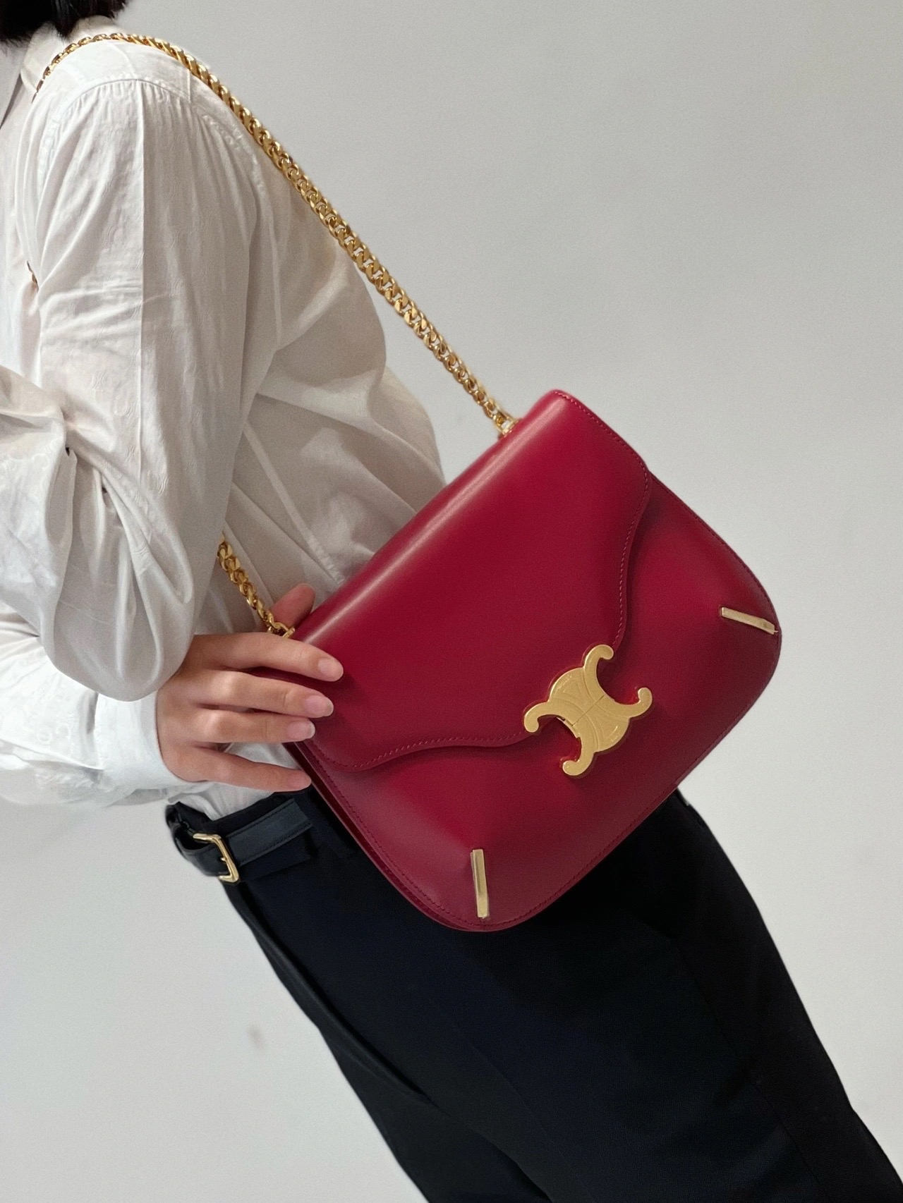 CELINE CHAIN BESACE TRIOMPHE 24.5CM BAG 199273深红色