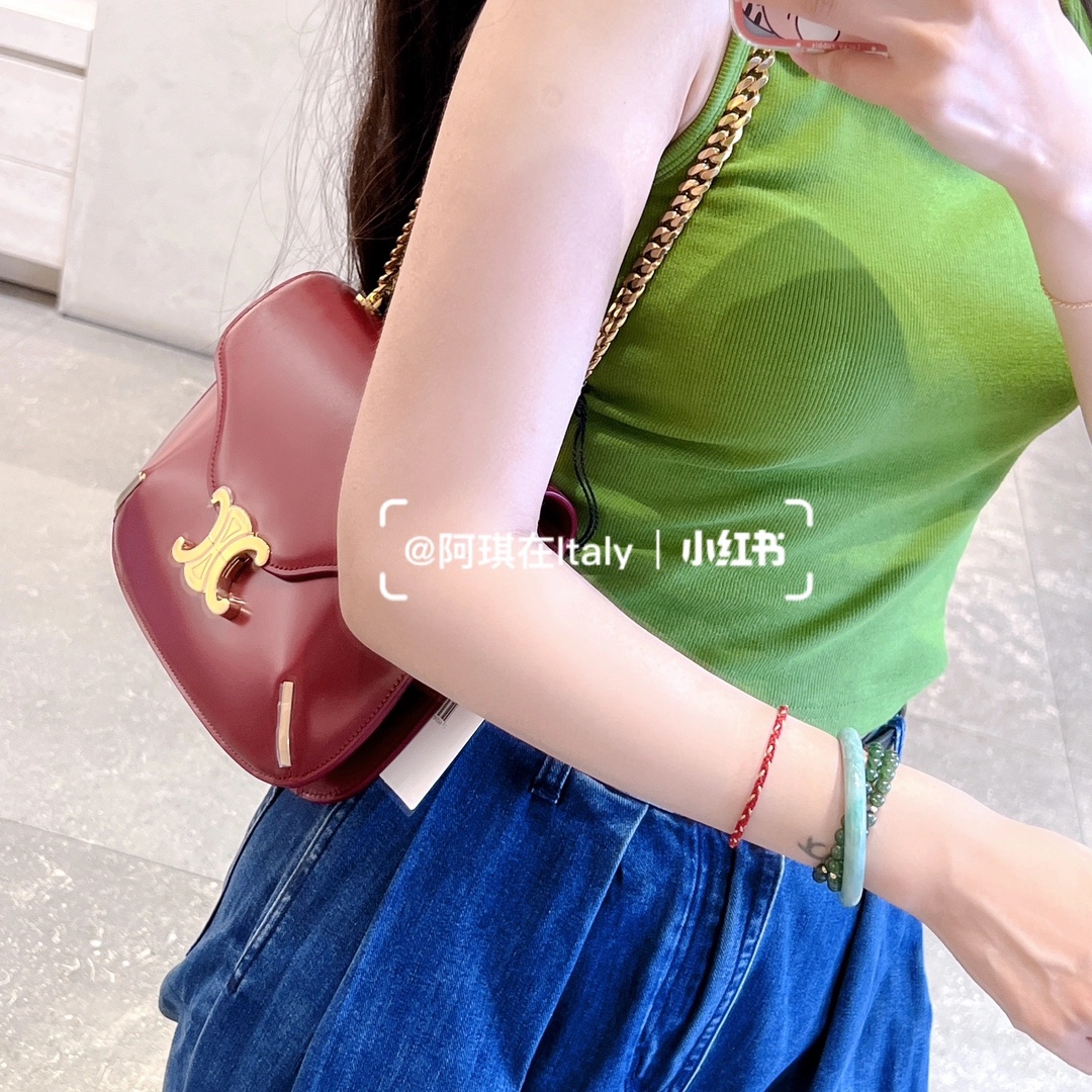 CELINE CHAIN BESACE TRIOMPHE 24.5CM BAG 199273深红色