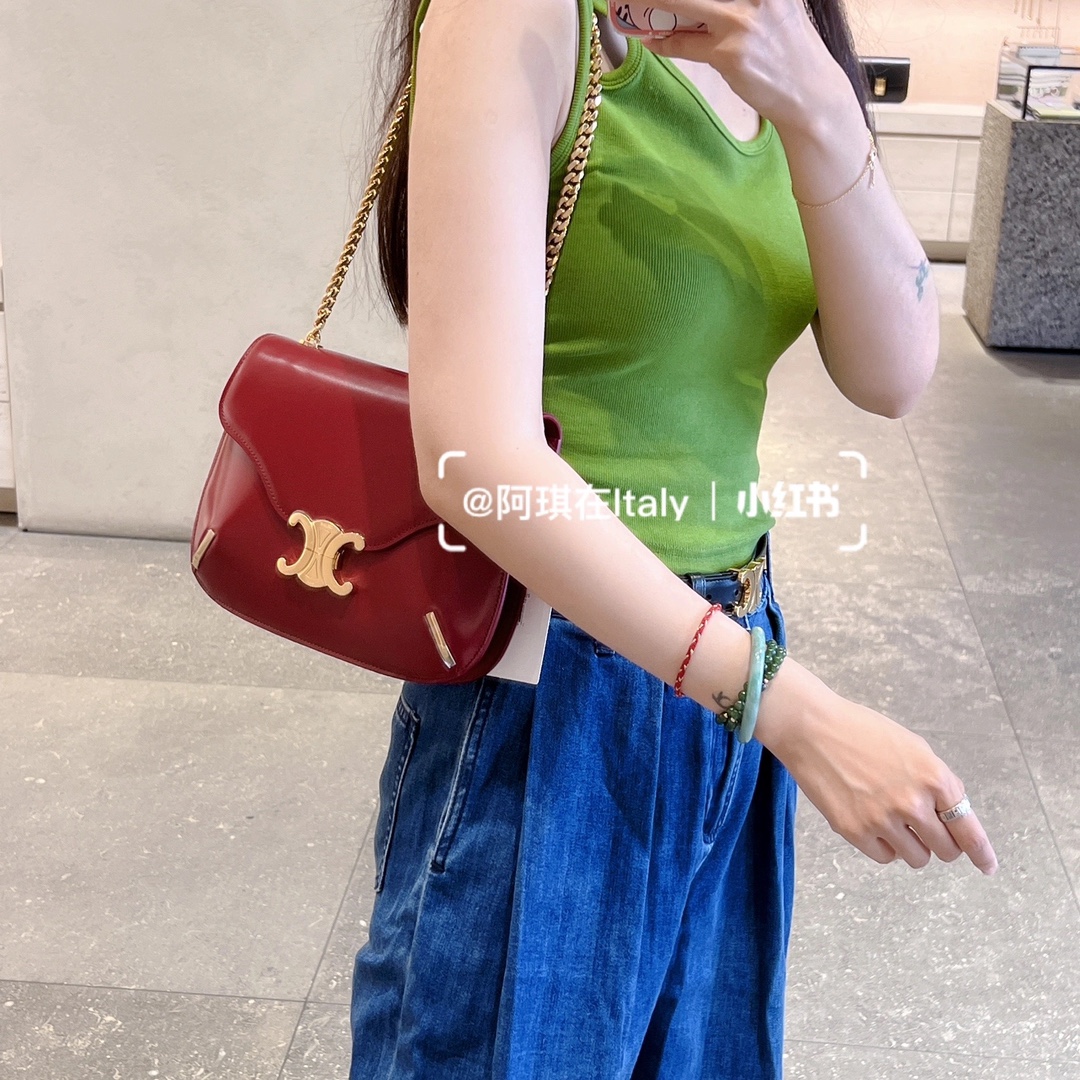 CELINE CHAIN BESACE TRIOMPHE 24.5CM BAG 199273深红色