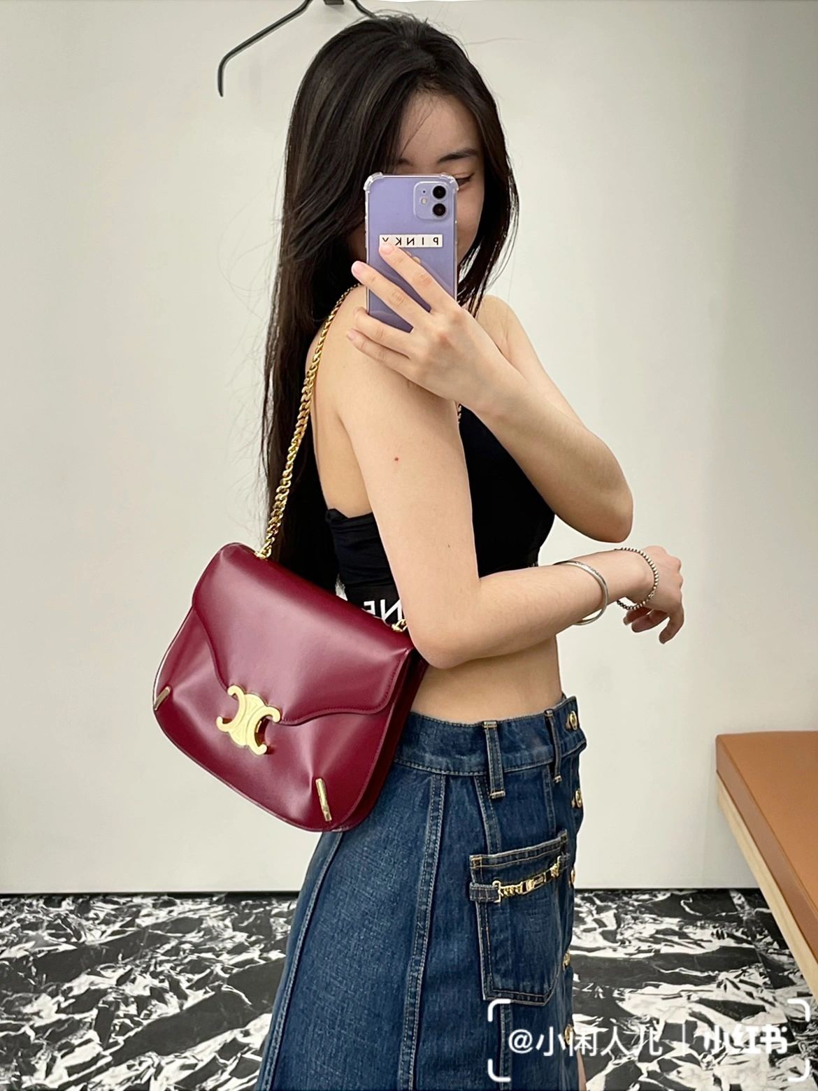 CELINE CHAIN BESACE TRIOMPHE 24.5CM BAG 199273深红色