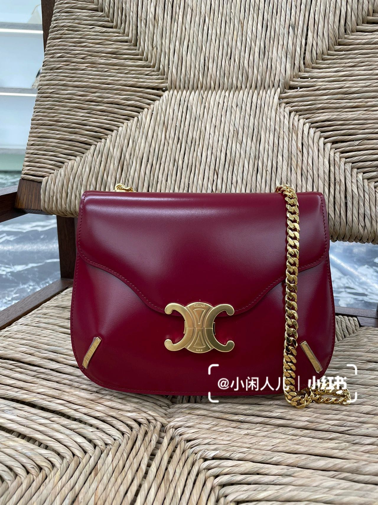 CELINE CHAIN BESACE TRIOMPHE 24.5CM BAG 199273深红色