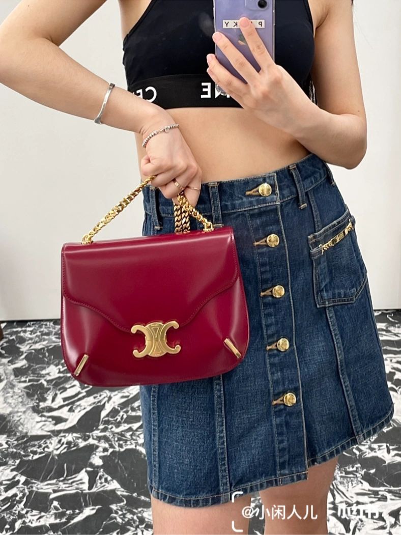 CELINE CHAIN BESACE TRIOMPHE 24.5CM BAG 199273深红色