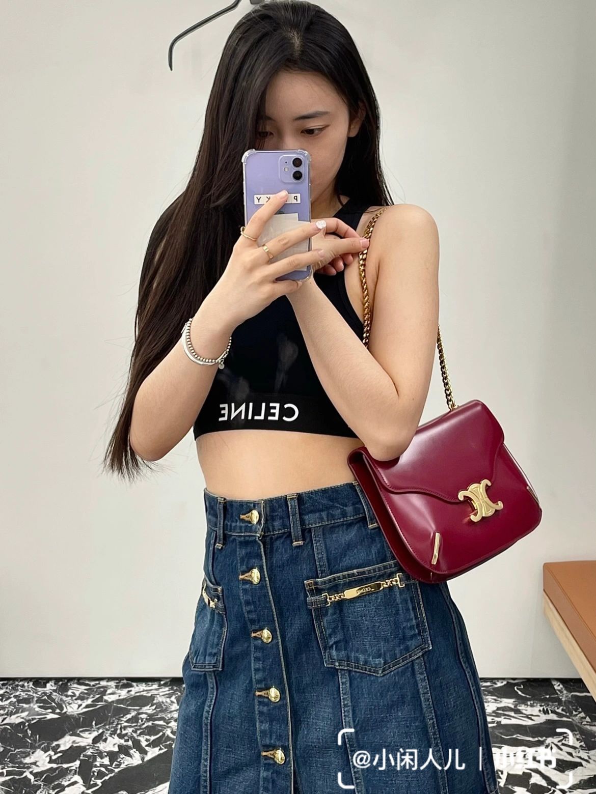 CELINE CHAIN BESACE TRIOMPHE 24.5CM BAG 199273深红色