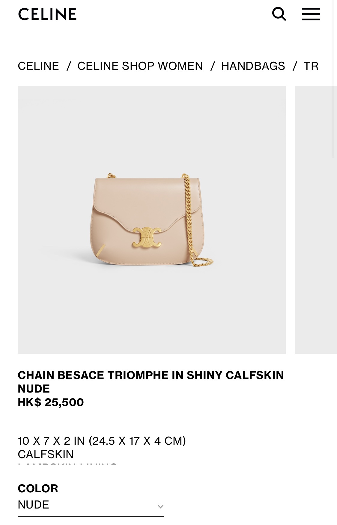 CELINE CHAIN BESACE TRIOMPHE 24.5CM BAG 199273裸色