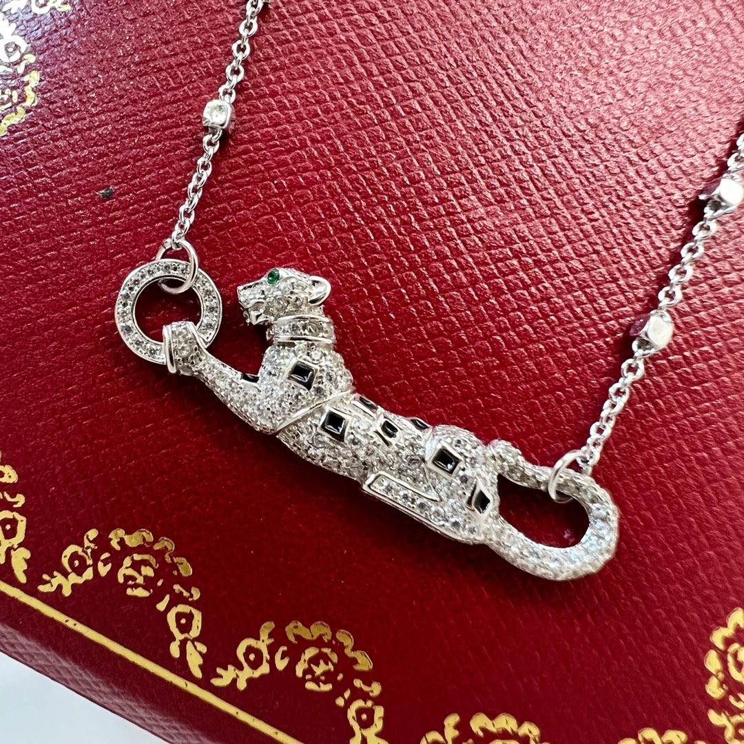 新款☑️卡地亚Cartier丛林系列 满钻豹子🐆项链