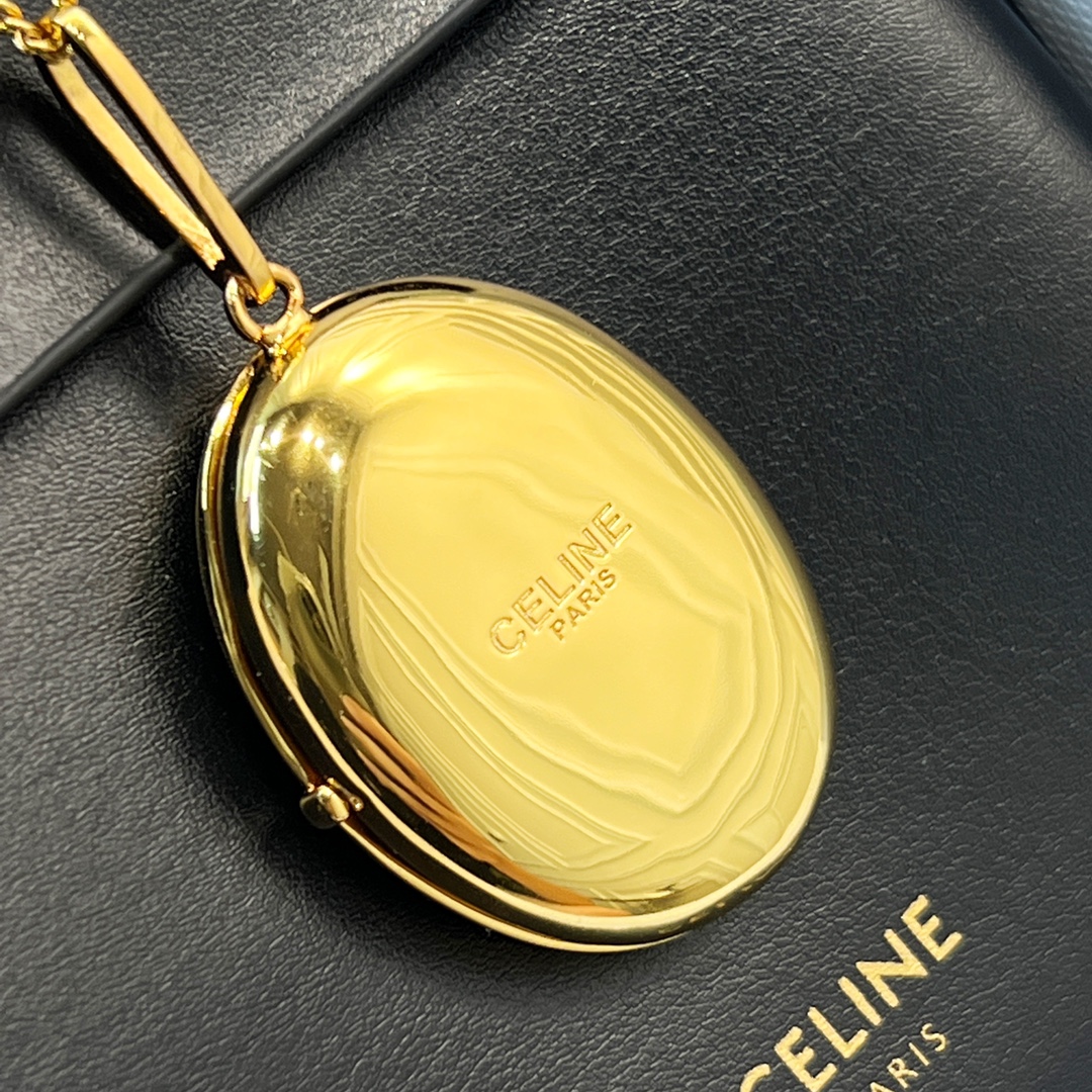 Celine赛琳金色椭圆双面镜子项链