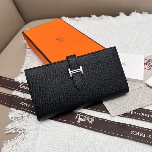 Hermes Leather Vertical Wallet with Zip Pocket - Togo Leather, Silver Hardware 1 Hermes Leather Vertical Wallet with Zip Pocket - Togo Leather, Silver Hardware