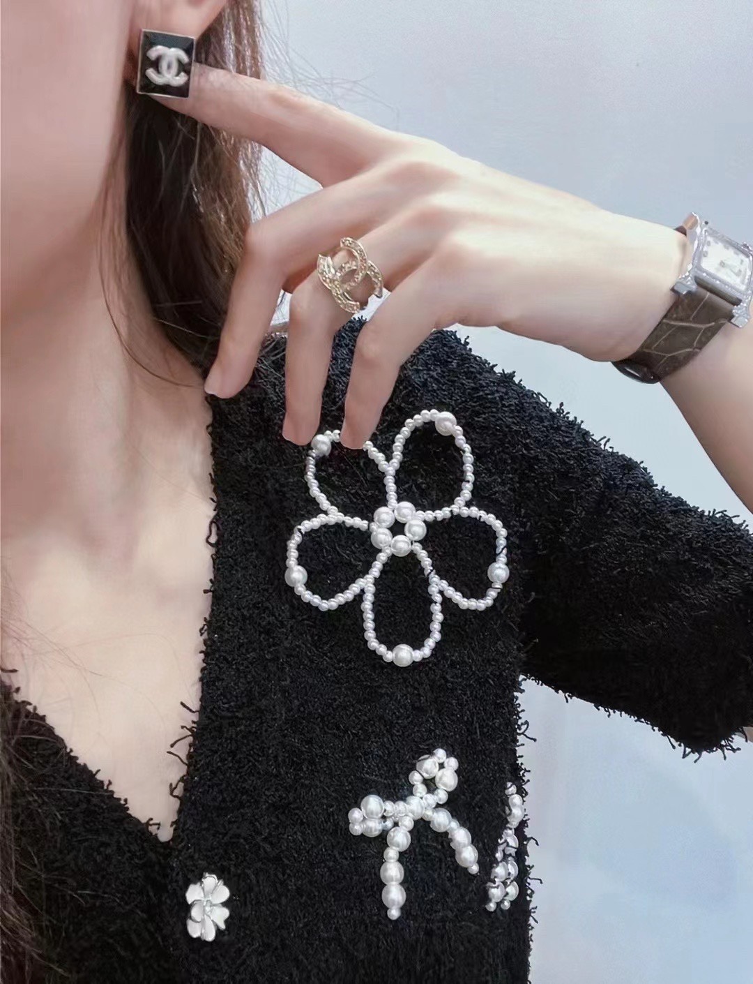 Chanel Chanel 白色方块黑色C//黑方块白C小号正方耳钉