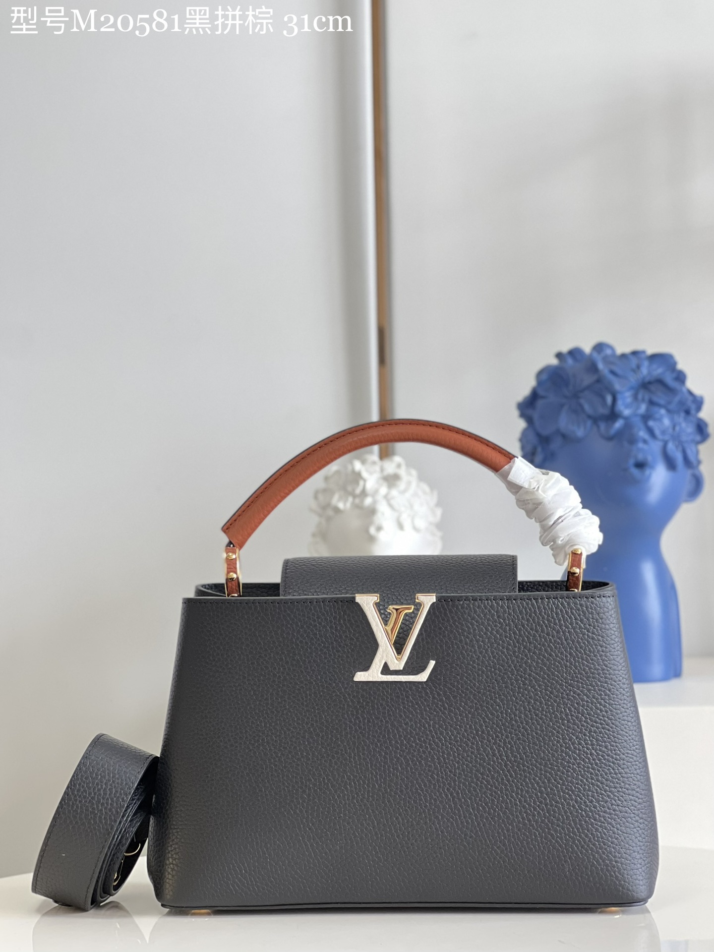 Designer Replica
 Louis Vuitton LV Capucines Bags Handbags Black Brown Calfskin Cowhide M20581