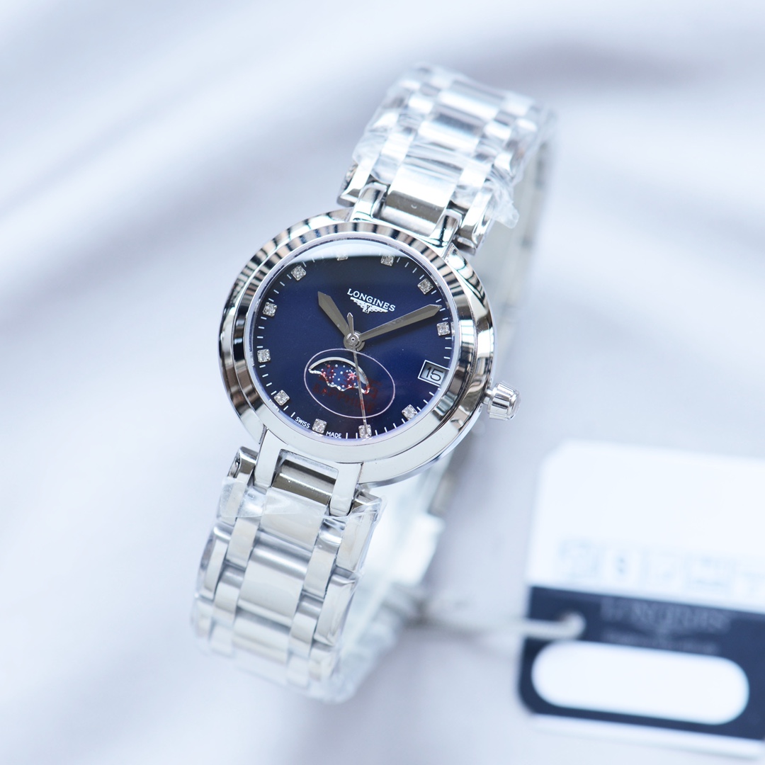 Longines PrimaLuna Relógio Azul Mulheres Material de aço Fashion Quartz Movement