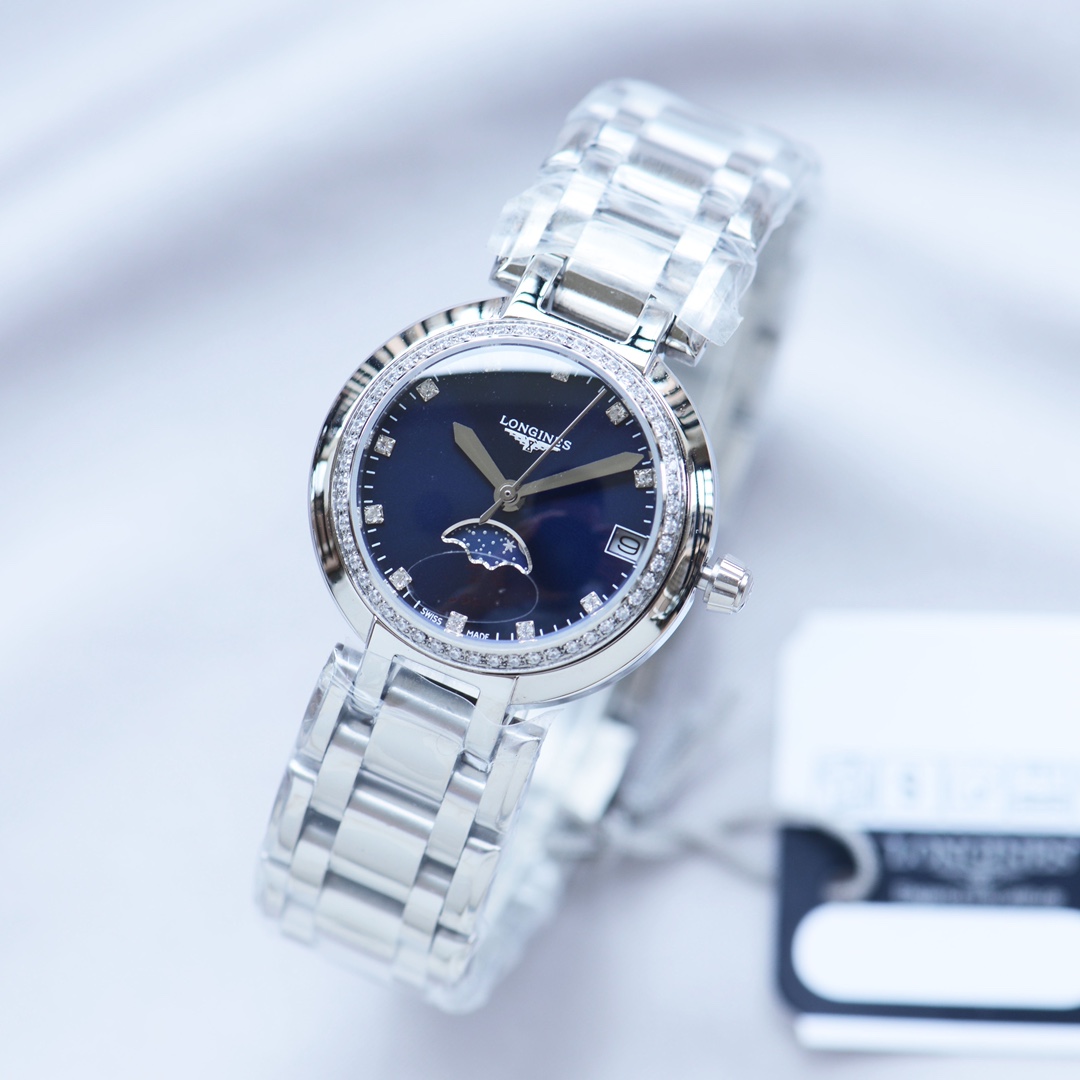 Longines PrimaLuna Relógio Azul Mulheres Material de aço Fashion Quartz Movement