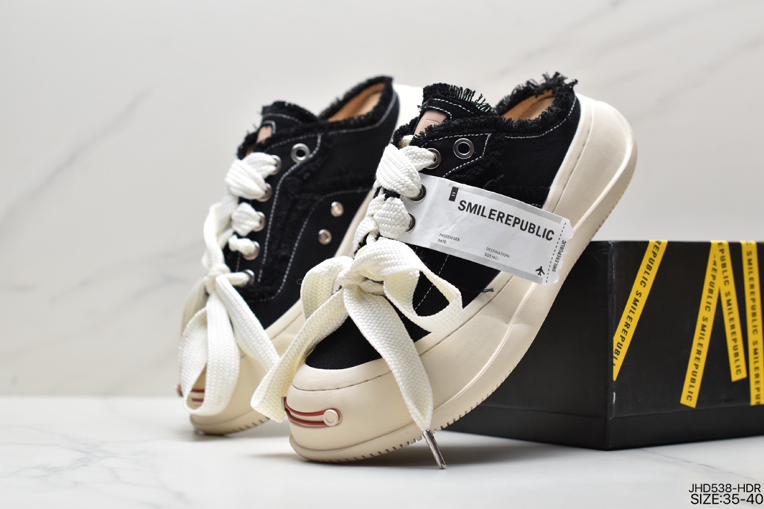 SMILEREPUBLIC Canvas Sneakers Low sponge cake thick bottom to increase the height and low to help the reverse lace beggar wind canvas low-top casual sneakers