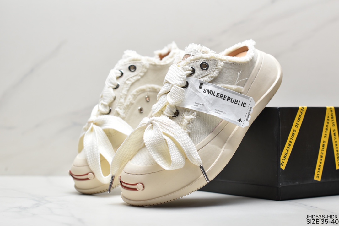 SMILEREPUBLIC Canvas Sneakers Low sponge cake thick bottom to increase the height and low to help the reverse lace beggar wind canvas low-top casual sneakers