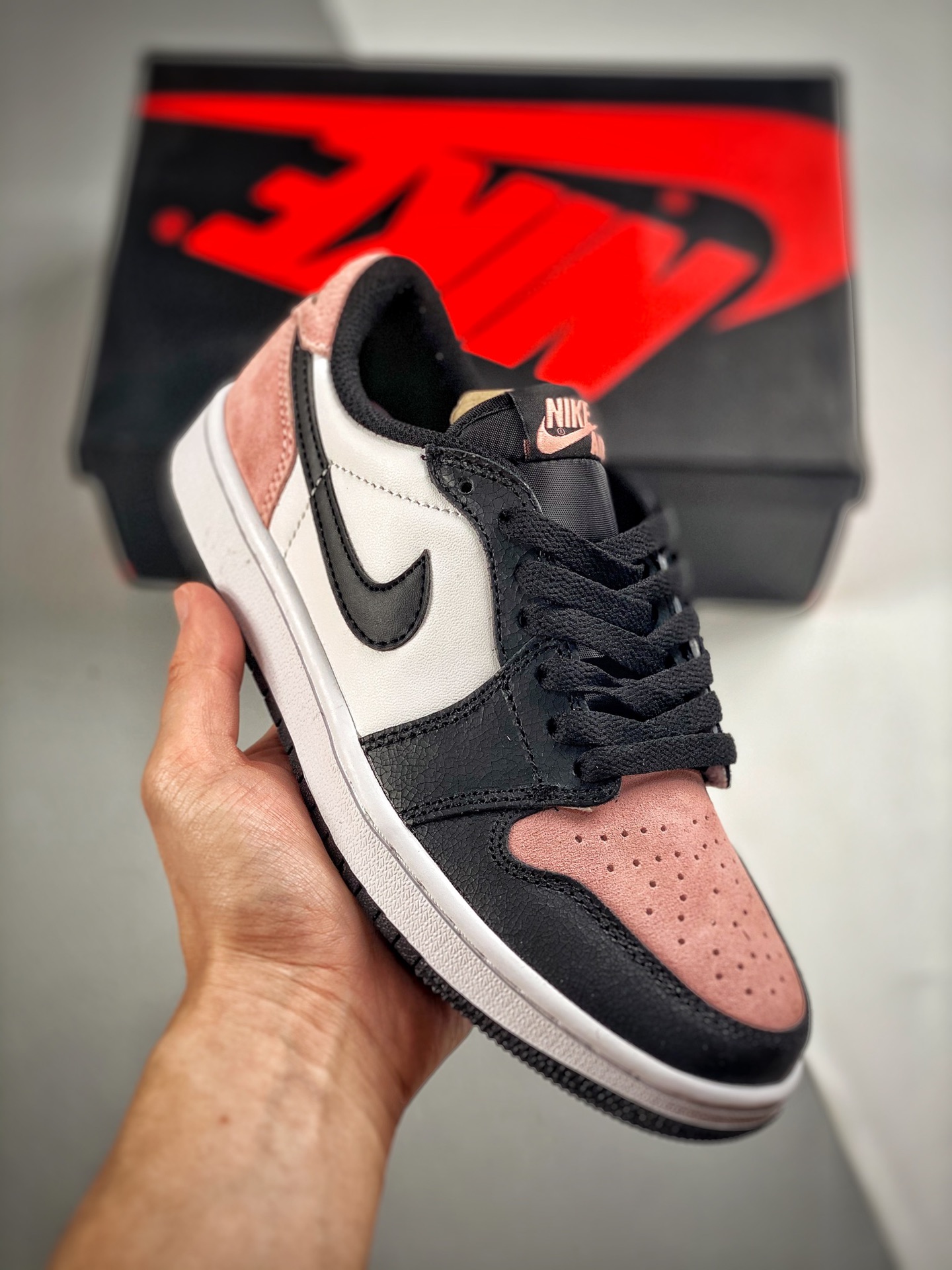 -4 Air Jordan 1 Low Blanco Negro Rosa Low, nuevo color sincronizado oficial, producto de nivel original, rechaza suela …
