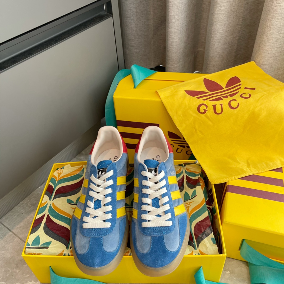 Gucci Adidas коллаборация кроссовки в стиле ретро синий замша кожа три полоски
