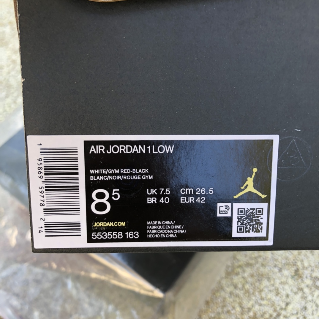 纯原版AIR JORDAN 1 Low AJ1 红白黑 复古 篮球鞋 553558-163