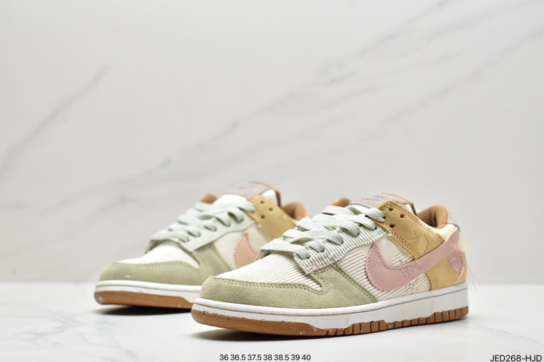 Nike Dunk Low ”Bright Side” White and Green Corduroy Retro Low Top Casual Sports Skateboard Shoes DQ5076-121