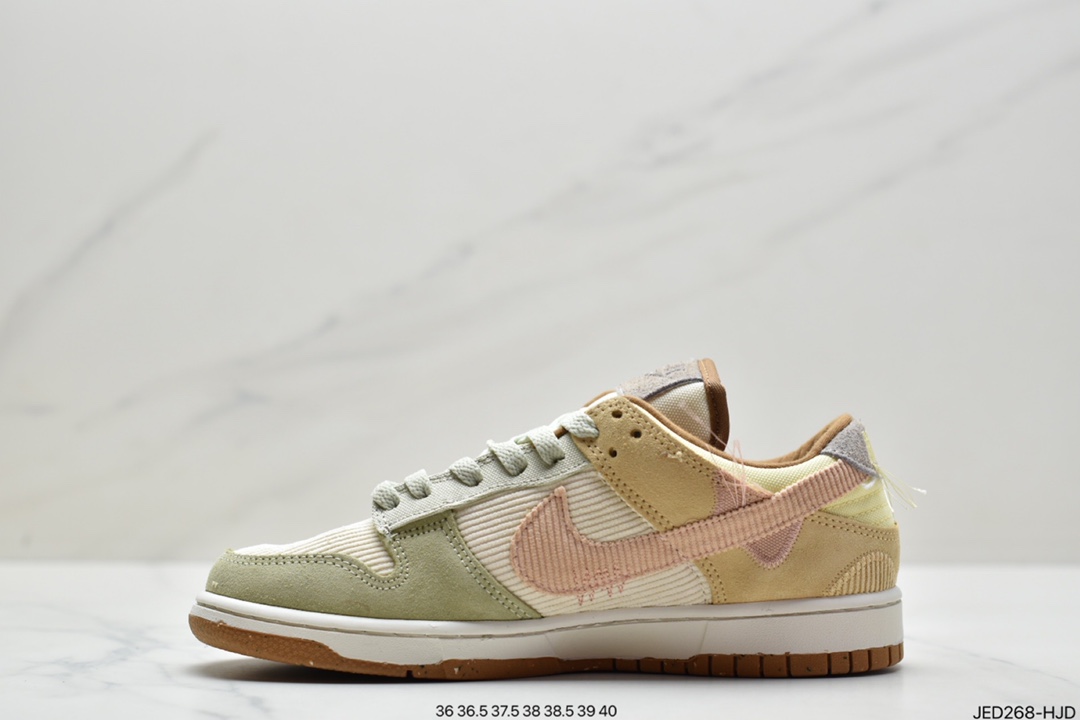 Nike Dunk Low ”Bright Side” White and Green Corduroy Retro Low Top Casual Sports Skateboard Shoes DQ5076-121