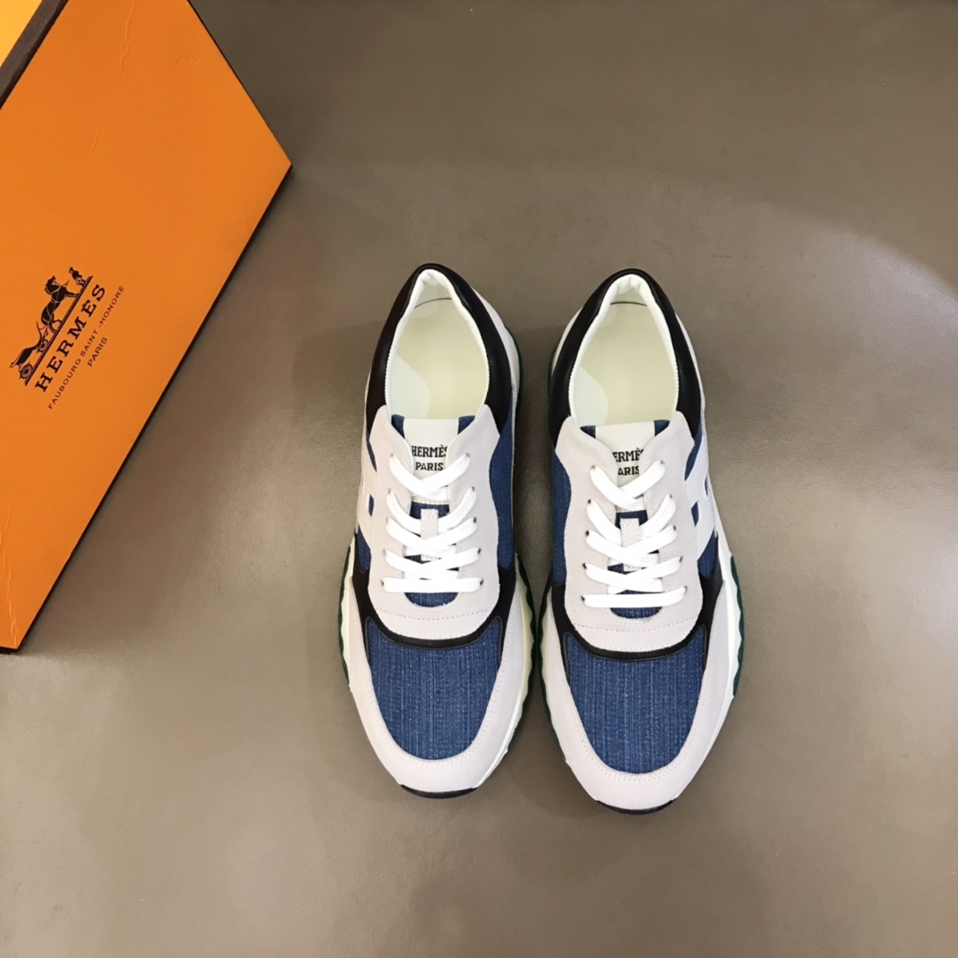 Hermes爱马仕   头层牛皮拼接多种舒适材质男士休闲运动鞋