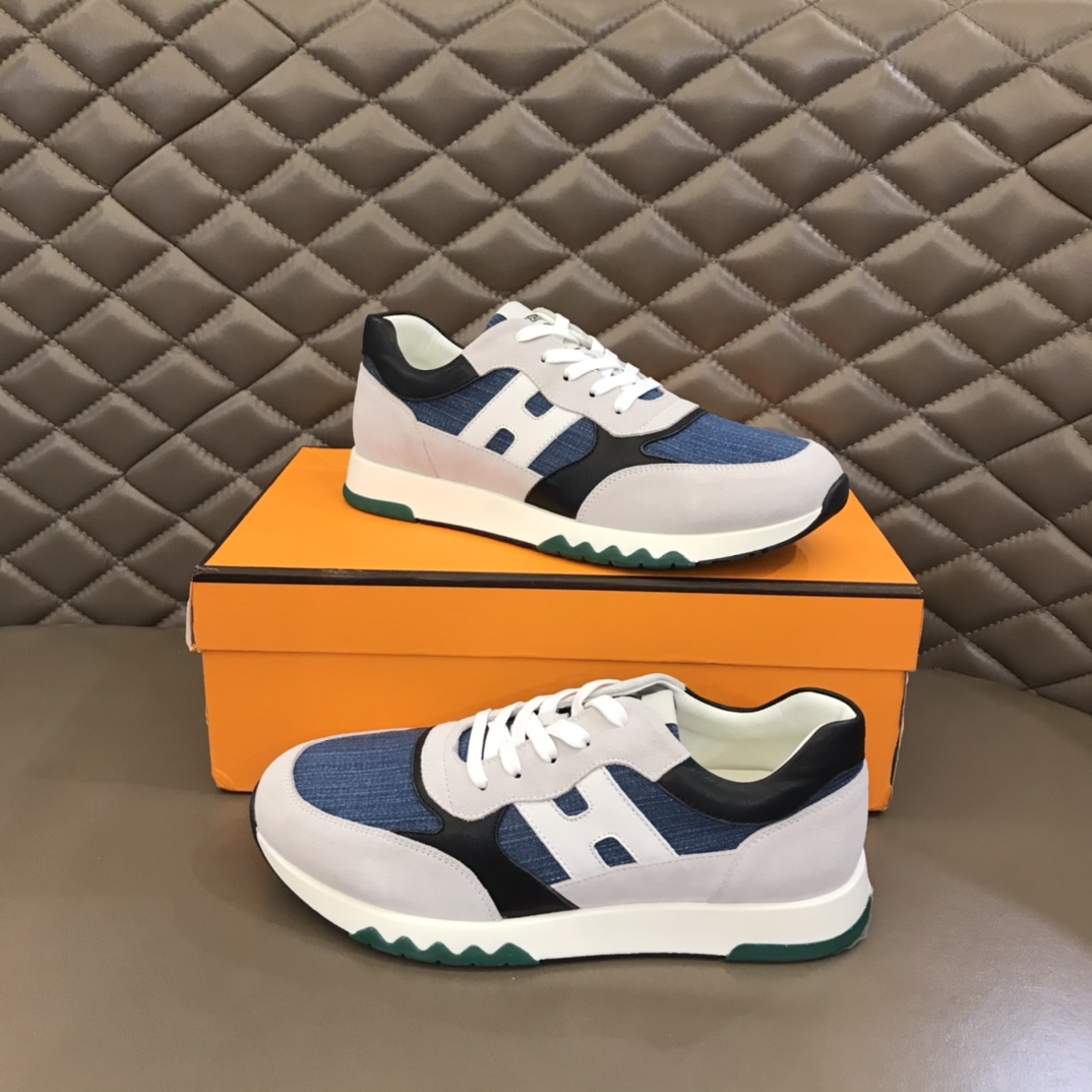 Hermes爱马仕   头层牛皮拼接多种舒适材质男士休闲运动鞋