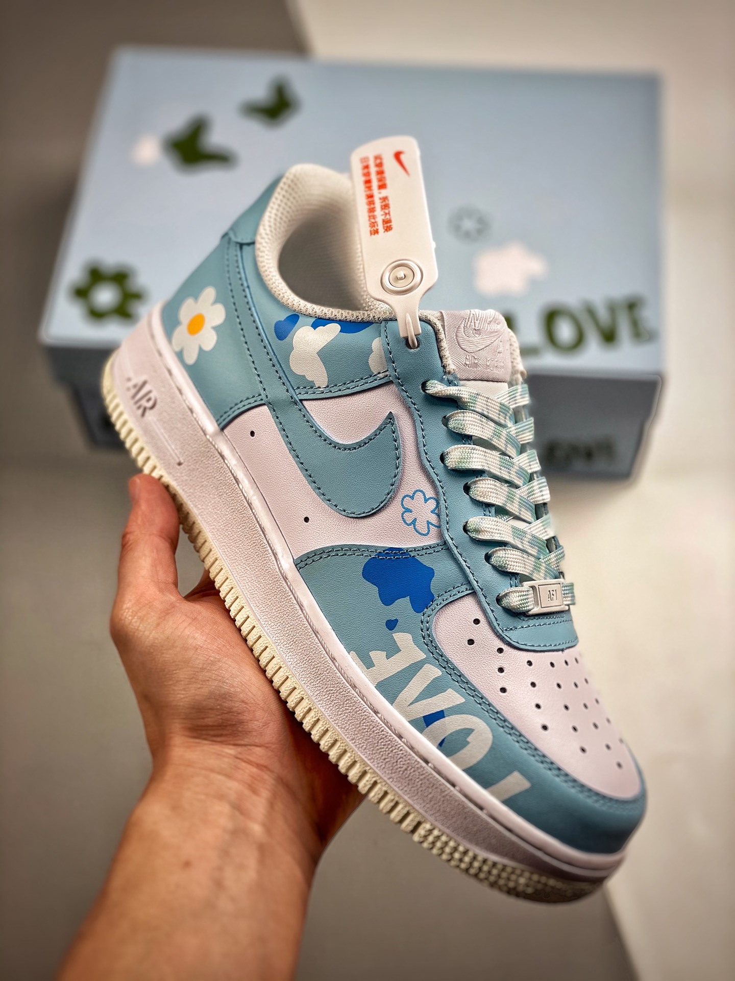 -3 Nike Air Force 1 '07 Edición limitada de primavera, grafiti blanco y azul, Fuerza Aérea Uno de caña baja, zapatillas…