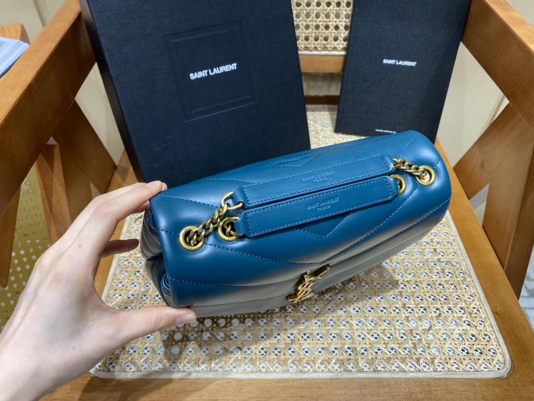 YSL LOULOU 23CM Y型绗缝链条包 494699海洋松石绿/金扣