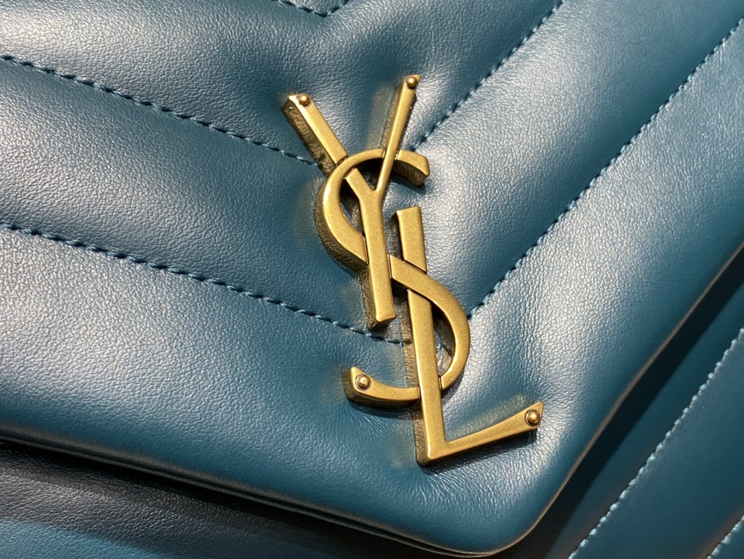 YSL LOULOU 23CM Y型绗缝链条包 494699海洋松石绿/金扣
